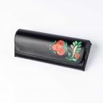 F-60/80p Leather Glasses Case with Petrykivka Painting Ф-60/80п Футляр для окулярів з рукописним малюнком "Петриківський Розпис"
