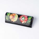 F-60/80p Leather Glasses Case with Petrykivka Painting Ф-60/80п Футляр для окулярів з рукописним малюнком "Петриківський Розпис"