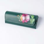 F-60/80p Leather Glasses Case with Petrykivka Painting Ф-60/80п Футляр для окулярів з рукописним малюнком "Петриківський Розпис"